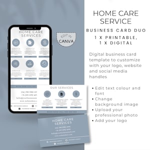 Senior Care Business Card, Digital Card and Printable Card, Editable, Textable Elderly Care Business Card for Home Health Care Business