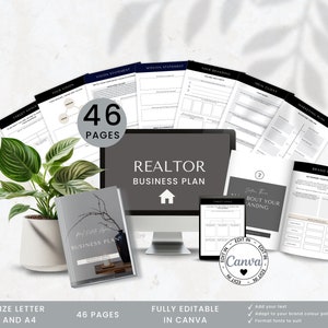 Realtor Business Plan, Ressourcen für die Geschäftsplanung für Makler, Start-up-Toolkit für Makler, Canva vollständig bearbeitbare Vorlage