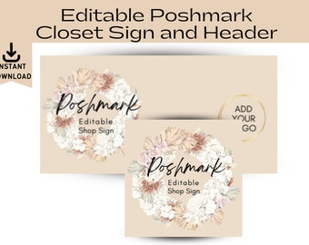 Poshmark Editable Shop Sign and Banner Templates Floral Wreath Design | Customizable Poshmark Closet Signs | Poshmark Branding