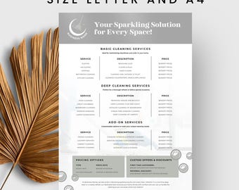Editable Price List Template for Professional Cleaning Service, Cleaning Business Price List, Price List, Pricing for Cleaning Services