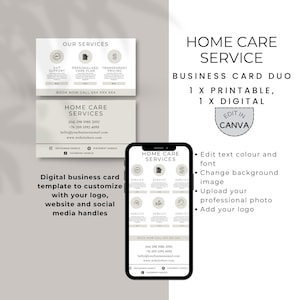 Caregiver Business Card, Home Care Service Business Card Pack, Elderly Care Service Editable, Textable Card for Health Care Business