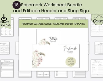 Poshmark Revendeur Bundle, Feuilles de calcul de planificateur imprimables, En-tête modifiable et Enseigne de magasin, Boutique Planner Printables
