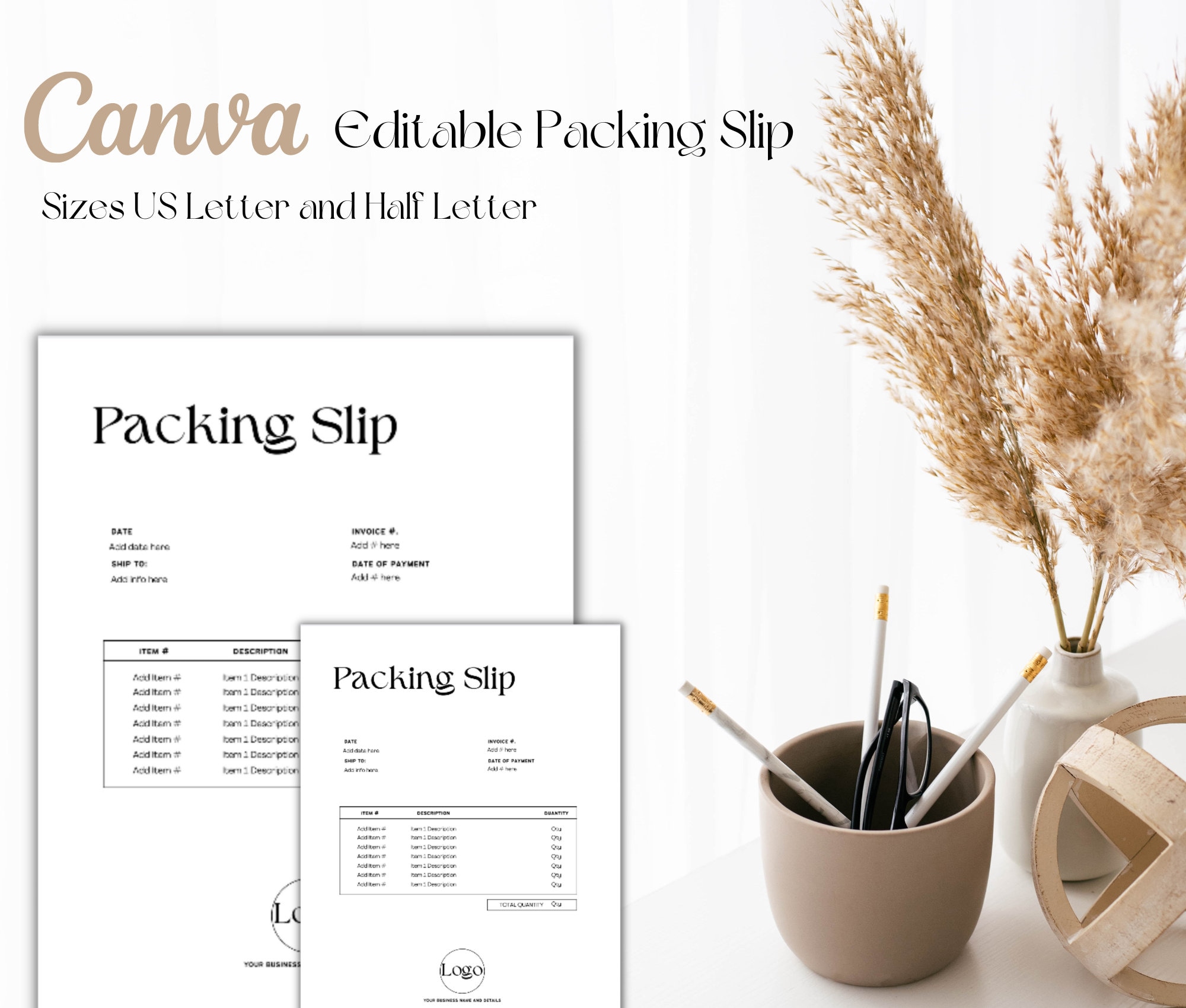 Editable Business Packing Slip Template, Minimalist Delivery Slip List, Parcel Insert Information Sheet
