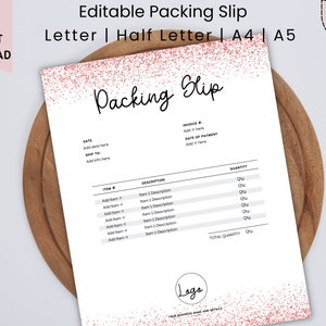 Pink Glitter Editable Packing Slip Template, Packing Slip Canva Template, Editable Delivery Note, Order Tracker BB001