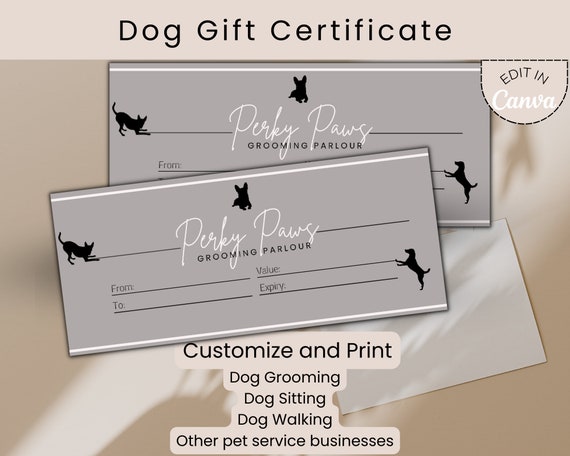 Editable Gift Certificate Template Dog Grooming Dog Walking - Etsy