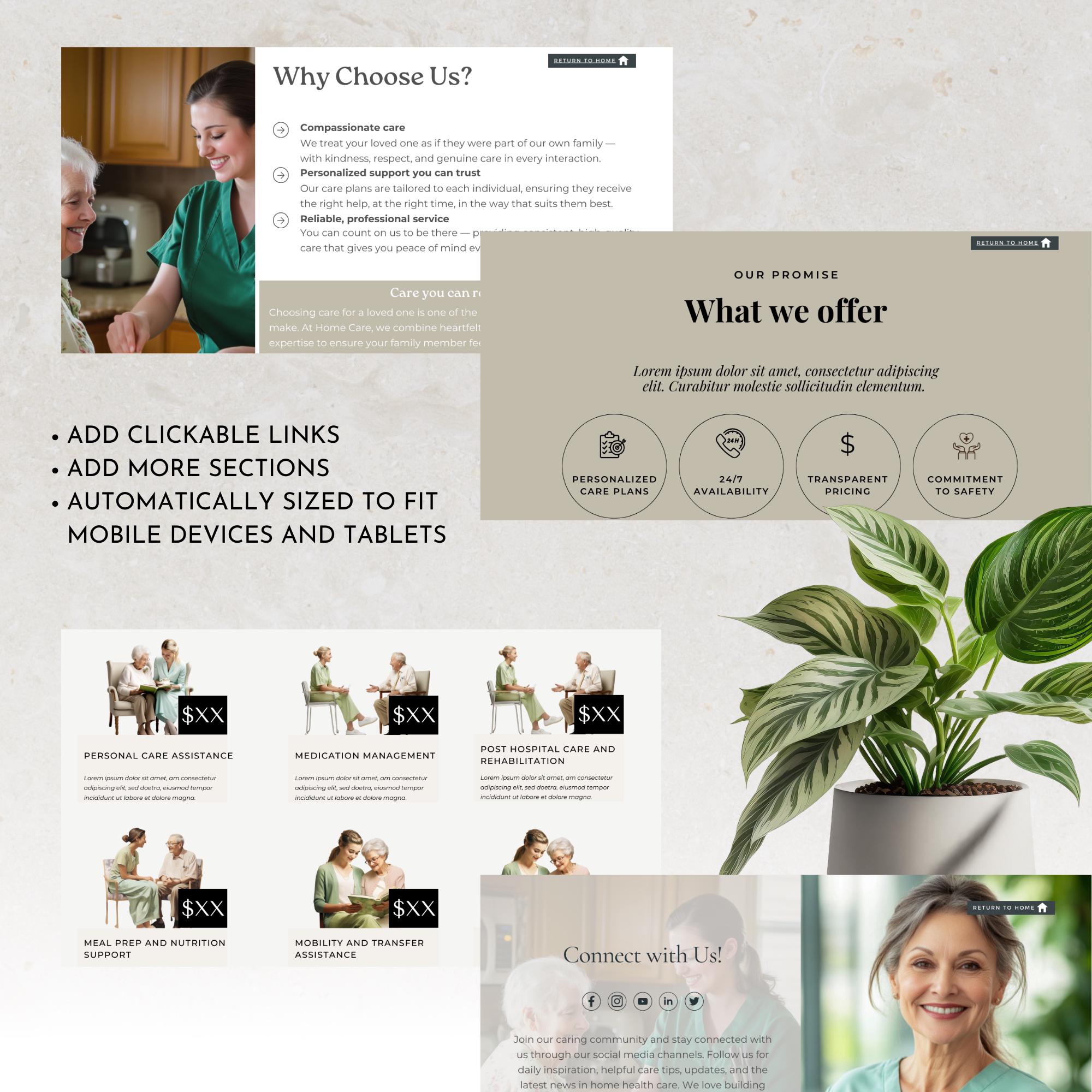 Canva Home Health Care Service Website, Caregiver Business Web Page