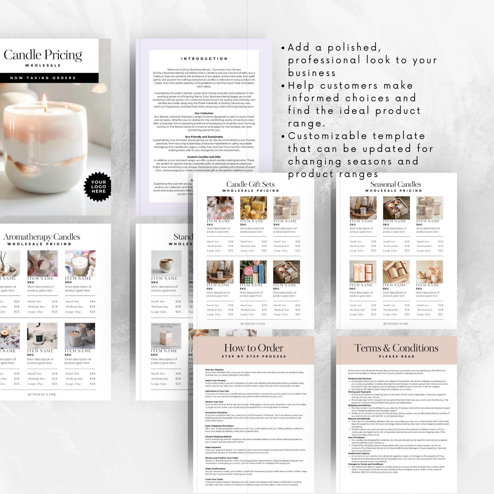 Candle Price List Template, Wholesale Catalogue Template, 13 Page ...