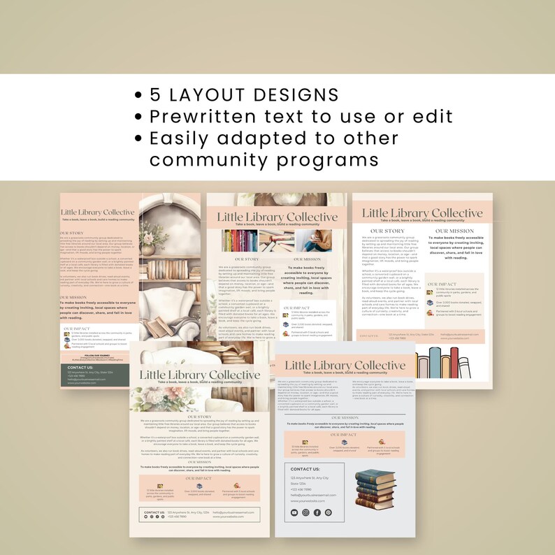 Community Library Flyer Examples One Pager for Community Library Templates – 5 Editable Layouts for ...