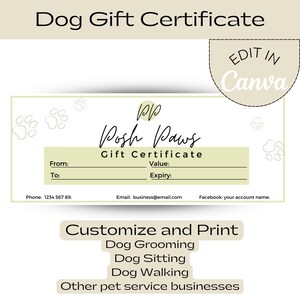 Gift Certificate Template Dog Grooming. DIY Gift Voucher for small business . Add your logo. Editable digital download.