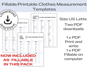 Reseller Clothing Measurement Template | Dressmaker Record of Measurements  Fillable Templates and Printable Templates