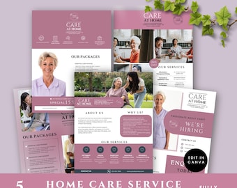 Pakket bewerkbare thuiszorgserviceflyers, flyersjablonen voor thuiszorgverleners, gezondheidszorgflyers, bewerkbare thuiszorgbrochure