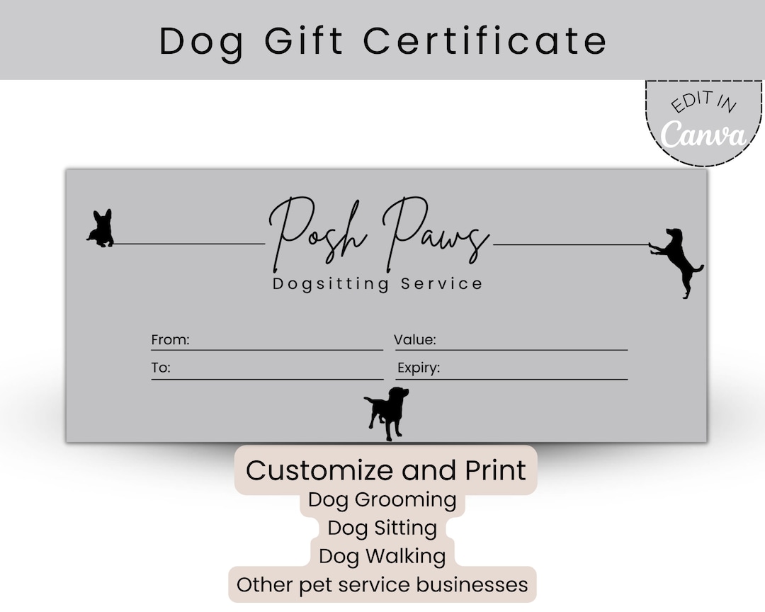 Editable Gift Certificate Template Dog Grooming, Dog Walking, Dog Editable Gift Certificate Template Dog Grooming, Dog Walking, Dog