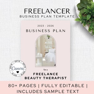 Freelance Beauty Therapist Business Plan, Freelancer Esthetician, Beautician or Hair Stylist Startup Business Plan Template, Canva Template