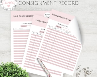 Consignment Record Sheet, Editable Reseller Consignment Log Template, Canva Template