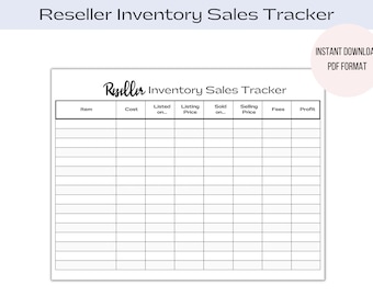 Reseller Inventory Tracker | Reseller Inventory Sales Tracker | Reseller Record Sheets.  Instant download PDF