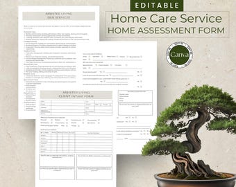Home Care Service Client Intake Form, Editable Template, Assisted Living Assessment Form, ADL Non Medical Assessment Information Gathering