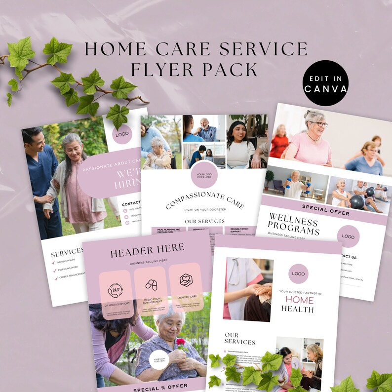 Home Care Service Flyers Pack, Flyers Templates for at Home Caregiver ...