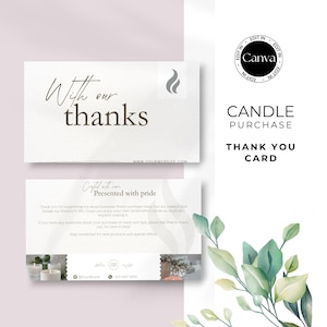 Modelo de cartão de agradecimento para fabricante de velas, cartão de agradecimento para pequenas empresas, feira de artesanato, edição no Canva, encarte de encomenda, obrigado pela sua compra