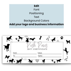 Editable Gift Certificate Template Dog Grooming, Dog Walking, Dog ...