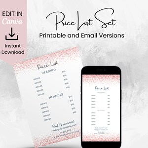 Price List Template, Editable Price List Canva Template, Pink Glitter Electronic Business Price List, Beauty Salon, Nail Makeup Hair
