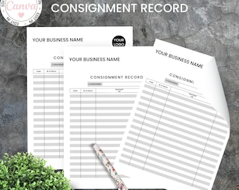 Consignment Record Sheet, Editable Reseller Consignment Log Template, Canva Template