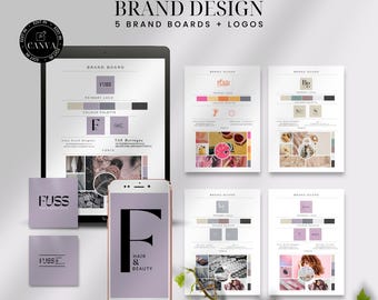 Brand Board Template Bundle, Editable Canva Branding Kit, Mood Boards for Business Brand, Modern Logo and Brand Board, Brand Logo Design