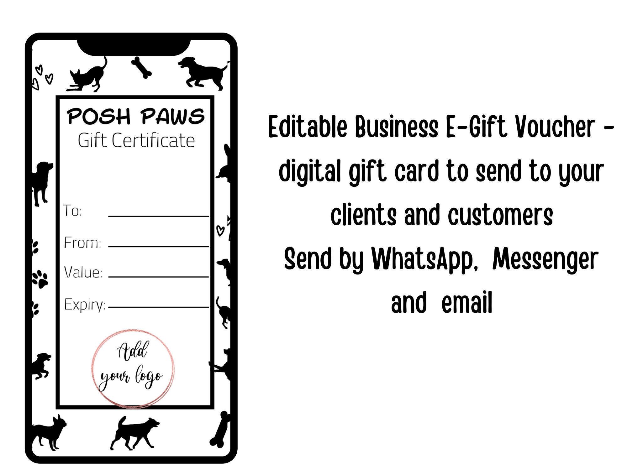 Business e-Gift Certificate Template. Add your log. Virtual  Etsy In Gift Certificate Log Template