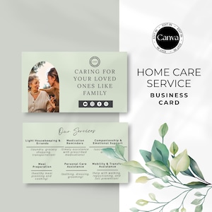 Caregiver Business Card, Home Care Service Business Card, Elderly Care Service Editable Card for Senior Health Care Support Business