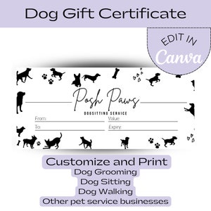 Gift Certificate Template Dog Grooming. DIY Gift Voucher for small business . Add your logo. Editable digital download.