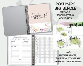 Poshmark Bundle | PDF Printable Record Sheets | Editable Closet Sign and Banner! Organization and Management of Business Records