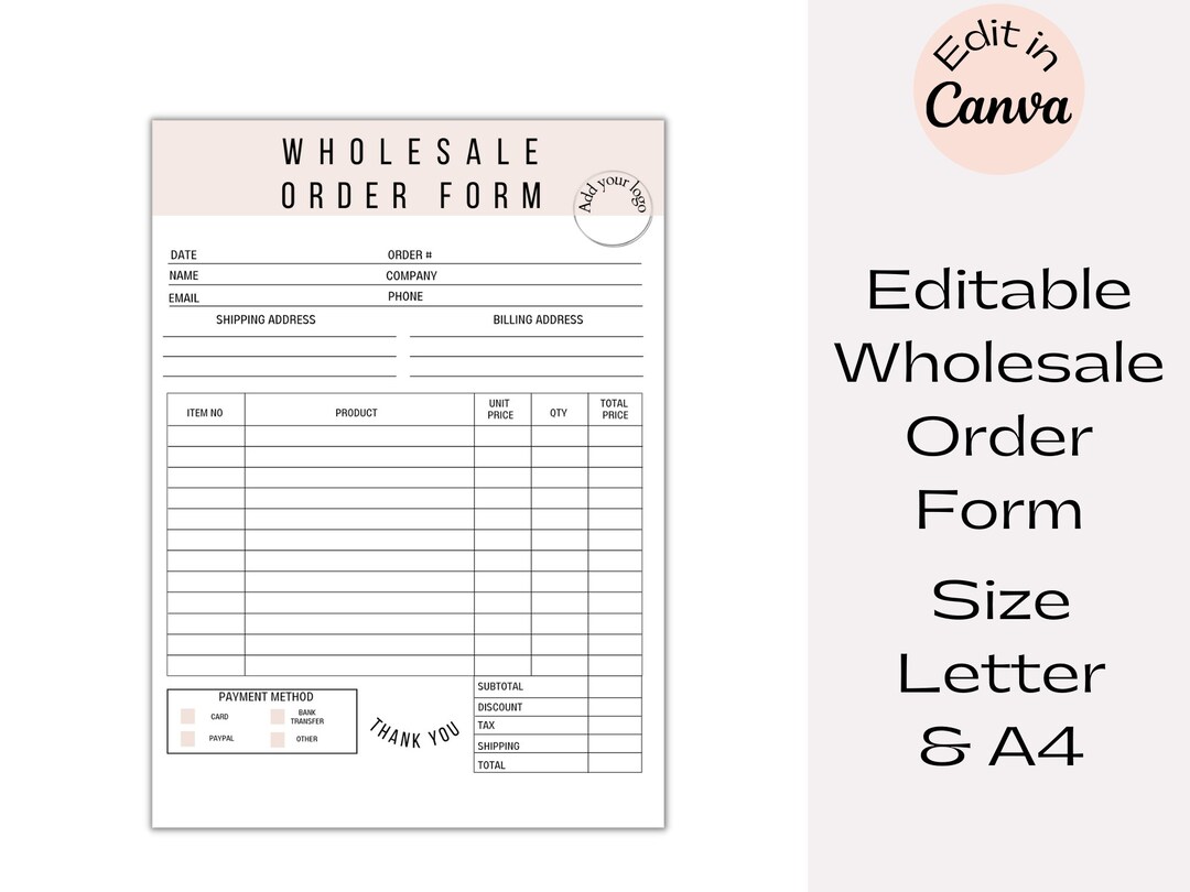 Wholesale Order Form Template, Canva Editable Order Sheet Template, Printable and Customizable Order Forms, Instant Download, Pink - Etsy