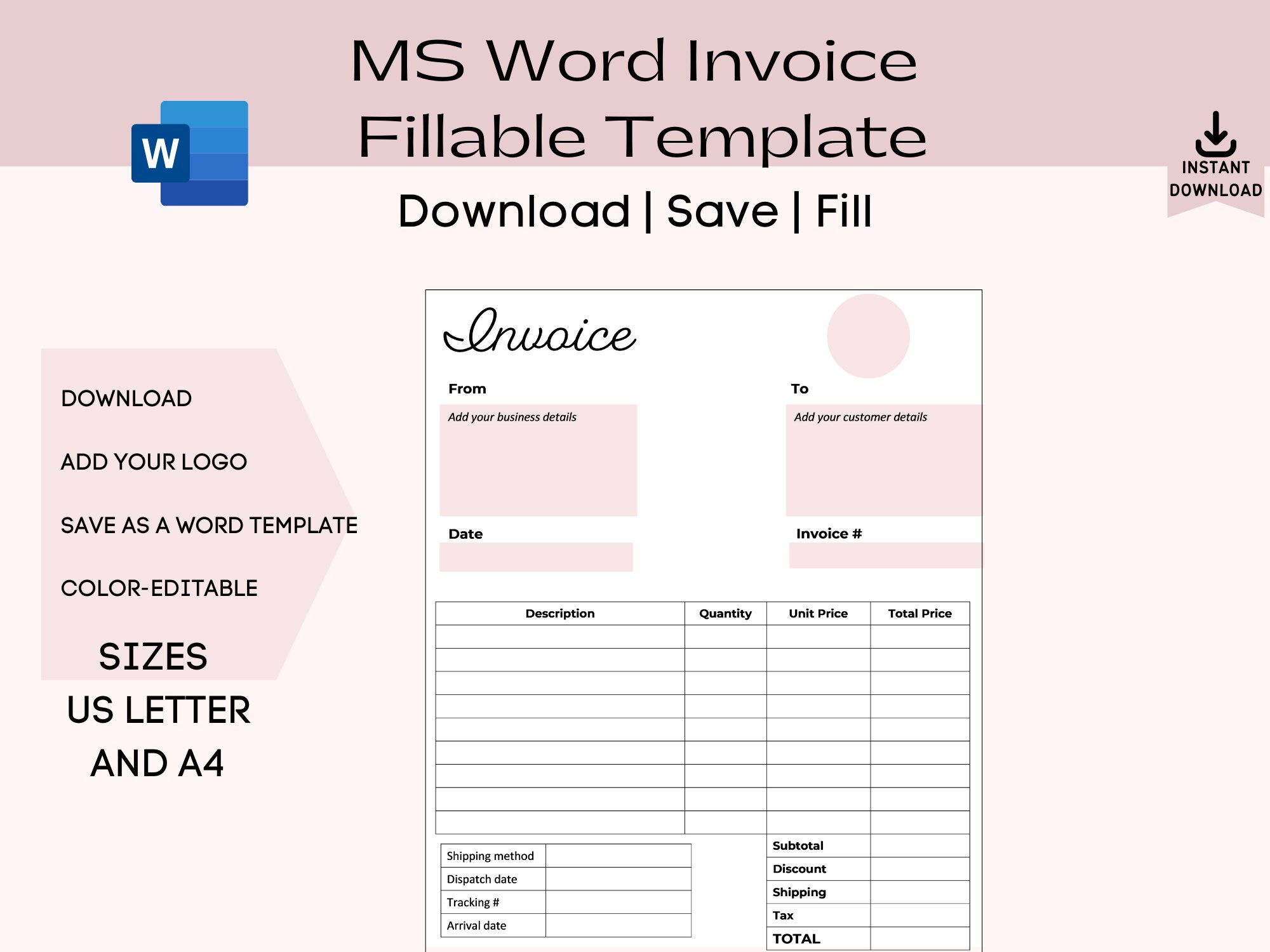 Word Invoice Form Template, Word Fillable Business Invoice Template