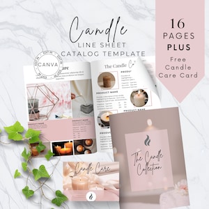 Candle Line Sheet Catalog Template, Wholesale Price List Template, 16 page linesheet brochure, Canva Editable, Product Sales Sheet CMB