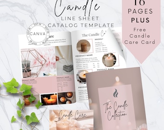 Plantilla de catálogo de hoja de líneas de velas, plantilla de lista de precios al por mayor, folleto de hoja de líneas de 16 páginas, Canva editable, hoja de ventas de productos CMB