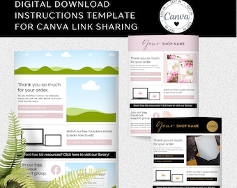 Etsy Listing Instructions Template, Canva Editing Instructions for Etsy Digital Download, Etsy to Canva Sharing Link