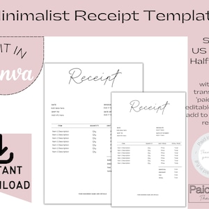 Minimalist Business Receipt Template, Editable Customer Receipt in a Classic Design, with FREE Editable Paid in Full Templates to Overlay