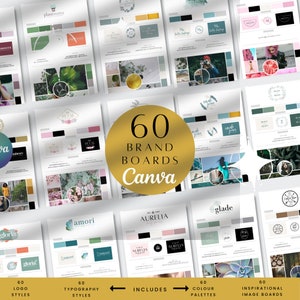 Paquete de plantillas de tablero de marca, paquete de branding DIY, kit de tablero de estado de ánimo, diseños de logotipos DIY, 16 plantillas editables de Canva.