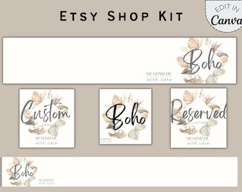Kit de démarrage de marque Boho Etsy Shop, lot de modèles de bannière Etsy, branding de la boutique Etsy bricolage, kit d'en-tête modifiable de la boutique Etsy