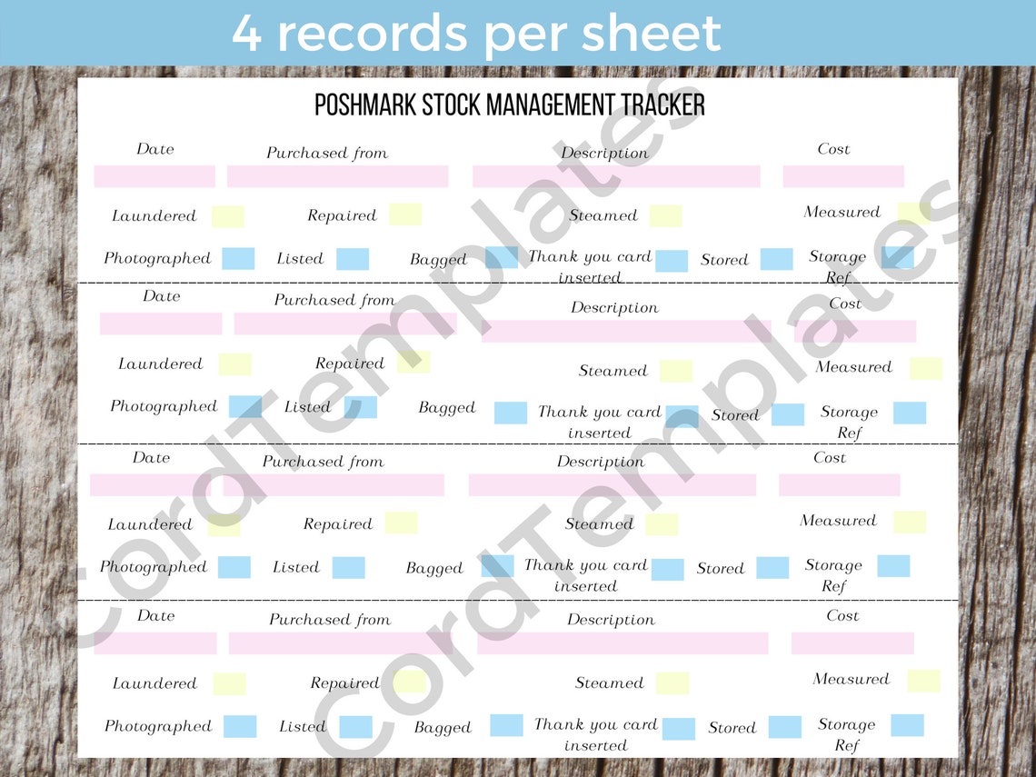 Poshmark Inventory Template Stock Management Tracker - Etsy