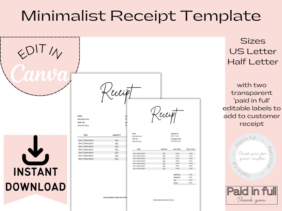 Minimalist Business Receipt Template, Editable Customer Receipt in a ...