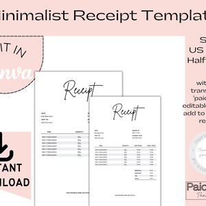 Minimalist Business Receipt Template, Editable Customer Receipt in a Classic Design, with FREE Editable Paid in Full Templates to Overlay
