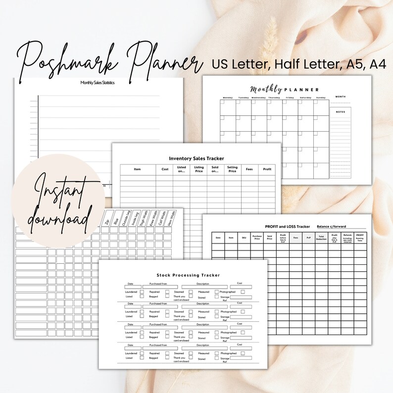 Poshmark Planner | Printable PDF Record Sheets | Reseller Organization and Management Forms - Etsy