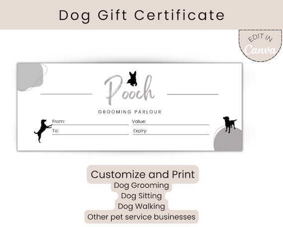 Editable Gift Certificate Template Dog Grooming Dog Walking - Etsy