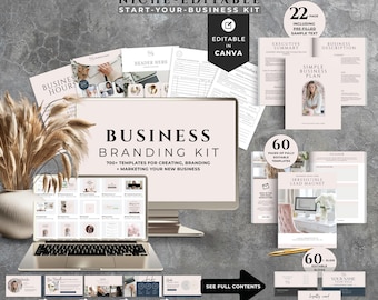 Kit completo per il branding, kit di avvio per piccole imprese Canva, pacchetto di avvio per imprenditori, piano fai da te, pacchetto di branding e marketing modificabile