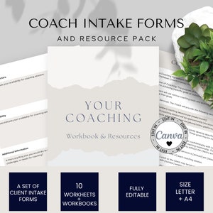 Business Coaching Intake Forms and Client Resource Pack, Client Welcome Packet Template,  Onboarding Forms Canva Template