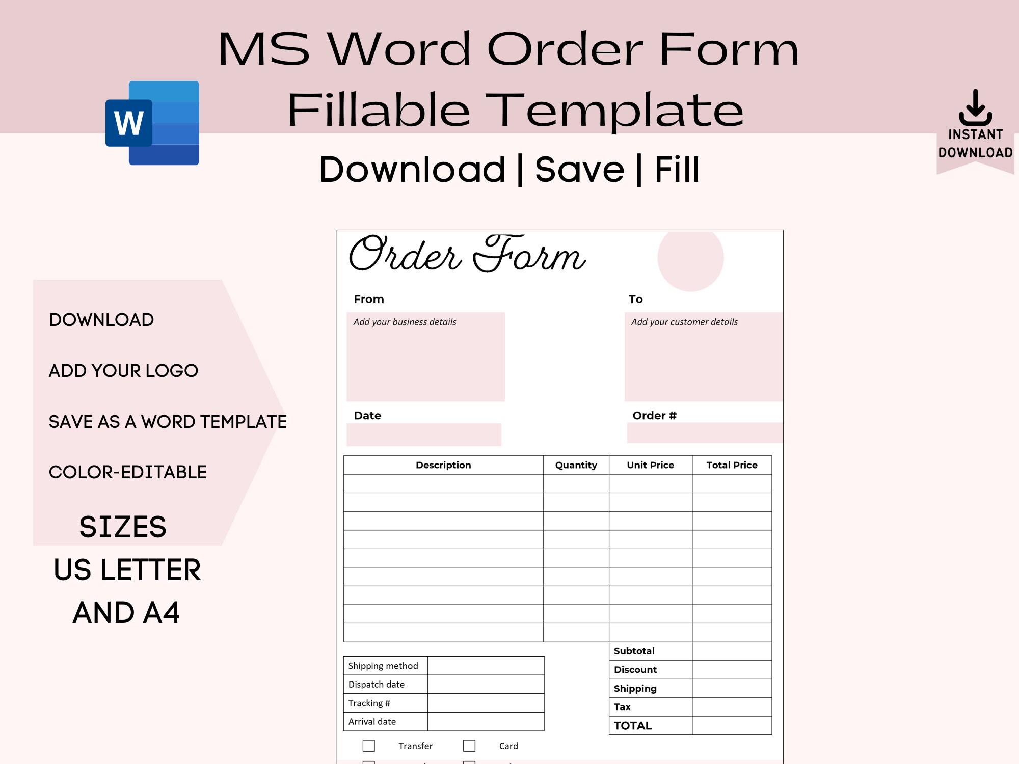 Word Order Form Template Word Fillable Business Order Form - Etsy