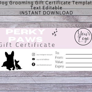Gift Certificate Template Dog Grooming. DIY Gift Voucher for small business . Add your logo. Editable digital download.