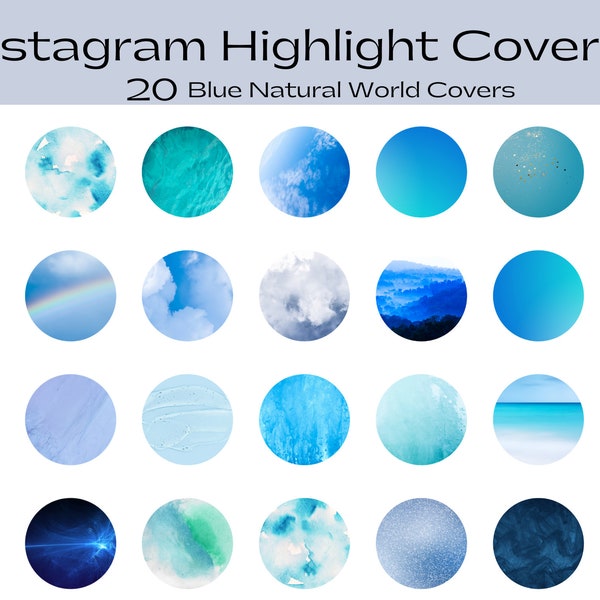 Instagram Highlight Covers, 20 Ready to Use Cover Icons, Blue Unworded Highlights for Instagram, Blue Nature Instagram Highlight Icons