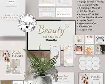 Beauty Brand Kit Canva, Hair and Beauty Branding Bundle, Beautician Business Package, Service and Price Guide, Logos, Beauty Instagram Posts
