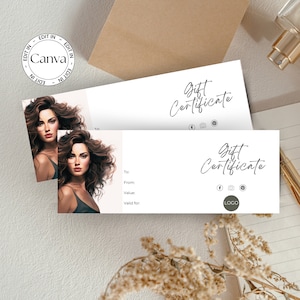 Beauty Salon Gift Certificate Template, Printable Gift Voucher for Nail Salon, Editable Gift Card for Lash Tech, Add Your Logo Coupon